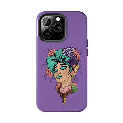 Floral Dreamer Tough Phone Case — Purple Artistic Woman Illustration, Protective iPhone Cover
