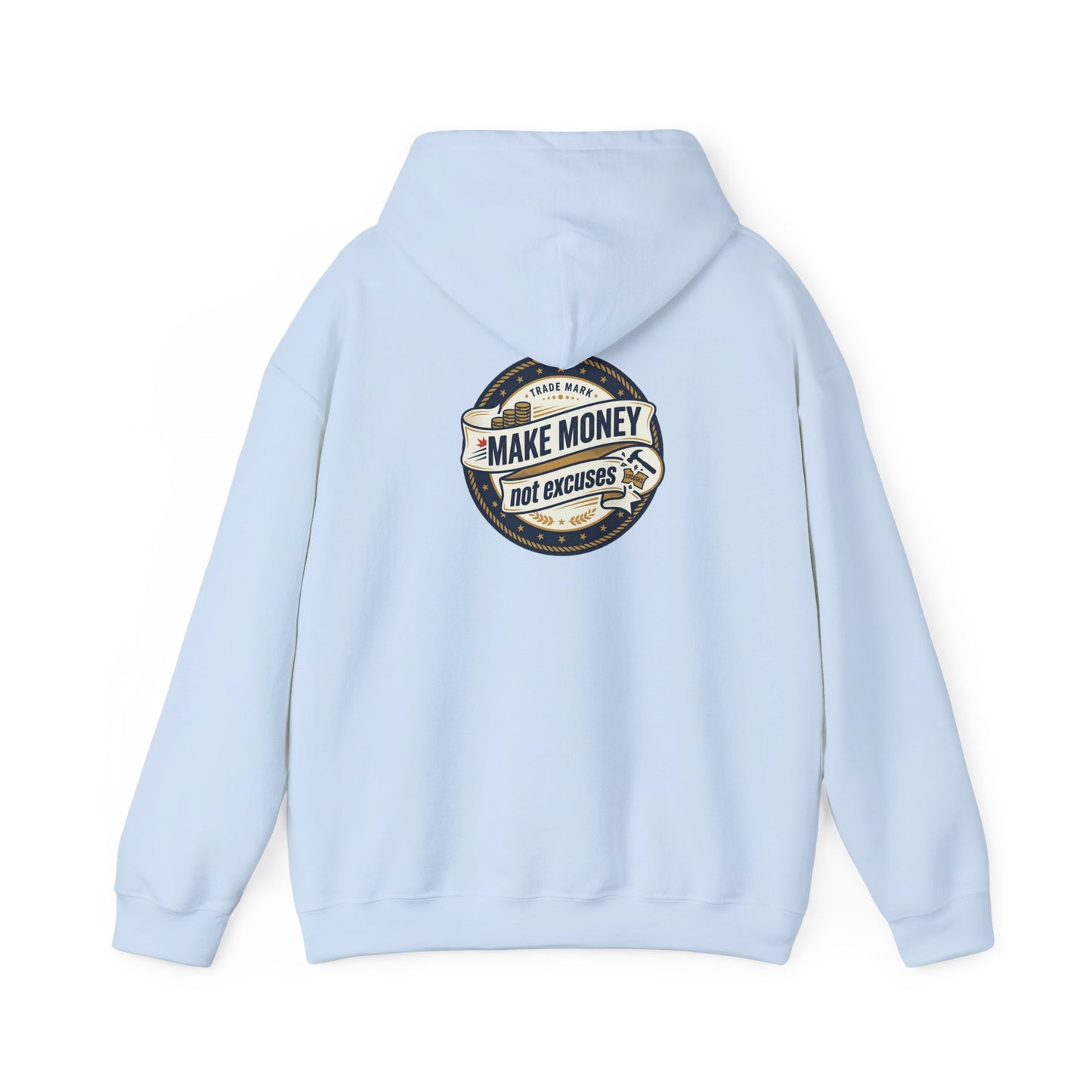 Make Money Not Excuses Hoodie — Motivational Vintage Badge Hooded Sweatshirt