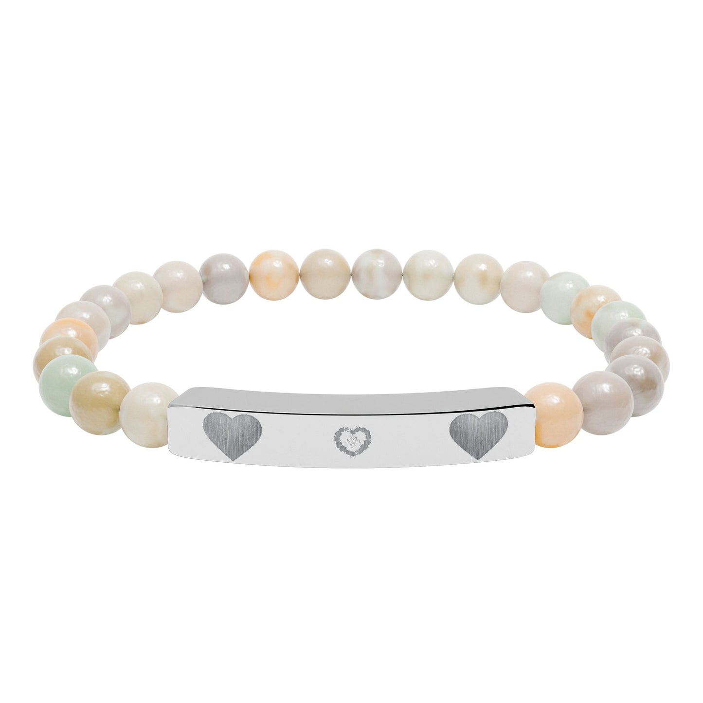 Engravable Natural Stone Stretch Bracelet — Heart Bar Beaded Bracelet