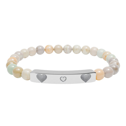 Engravable Natural Stone Stretch Bracelet — Heart Bar Beaded Bracelet