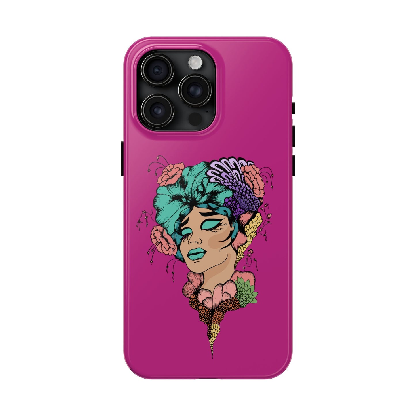 Floral Muse Tough Phone Case — Bold Pink Artistic Portrait Phone Cover