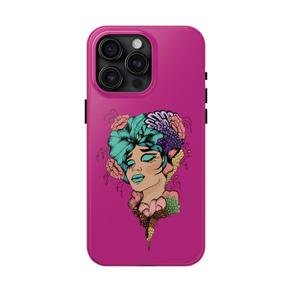 Floral Muse Tough Phone Case — Bold Pink Artistic Portrait Phone Cover