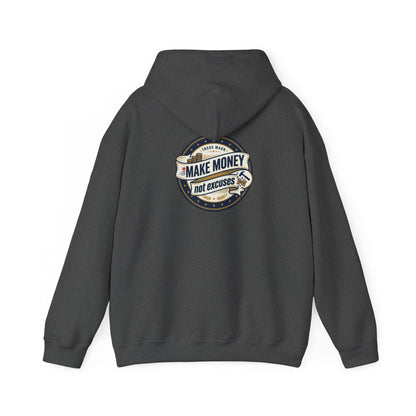 Make Money Not Excuses Hoodie — Motivational Vintage Badge Hooded Sweatshirt