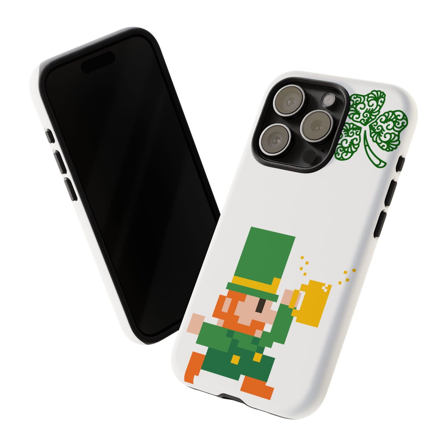 St. Patrick’s Pixel Leprechaun Phone Case — Cute Retro Gaming Clover Design