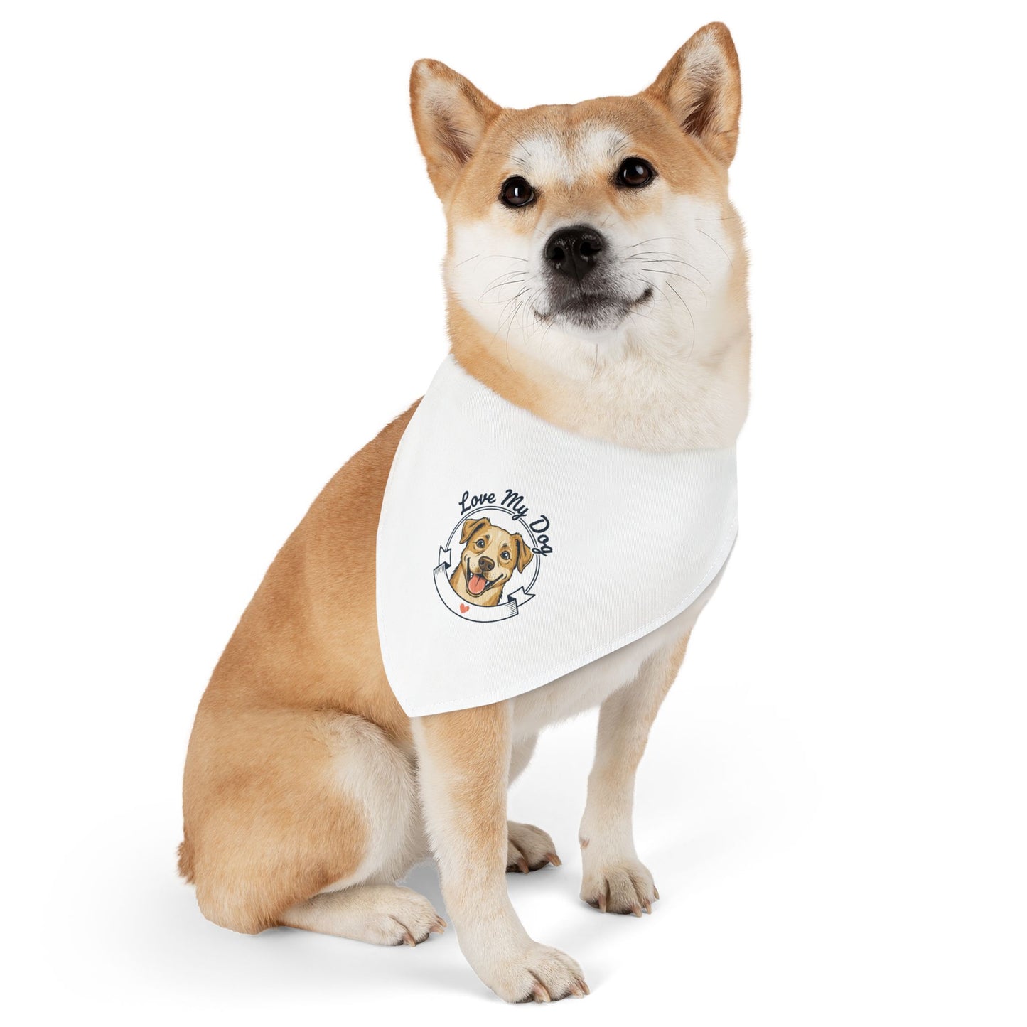 Pet Bandana Collar — "Love My Dog" Cute Dog Portrait Bandana Collar for Dogs, Adjustable Collar Accessory