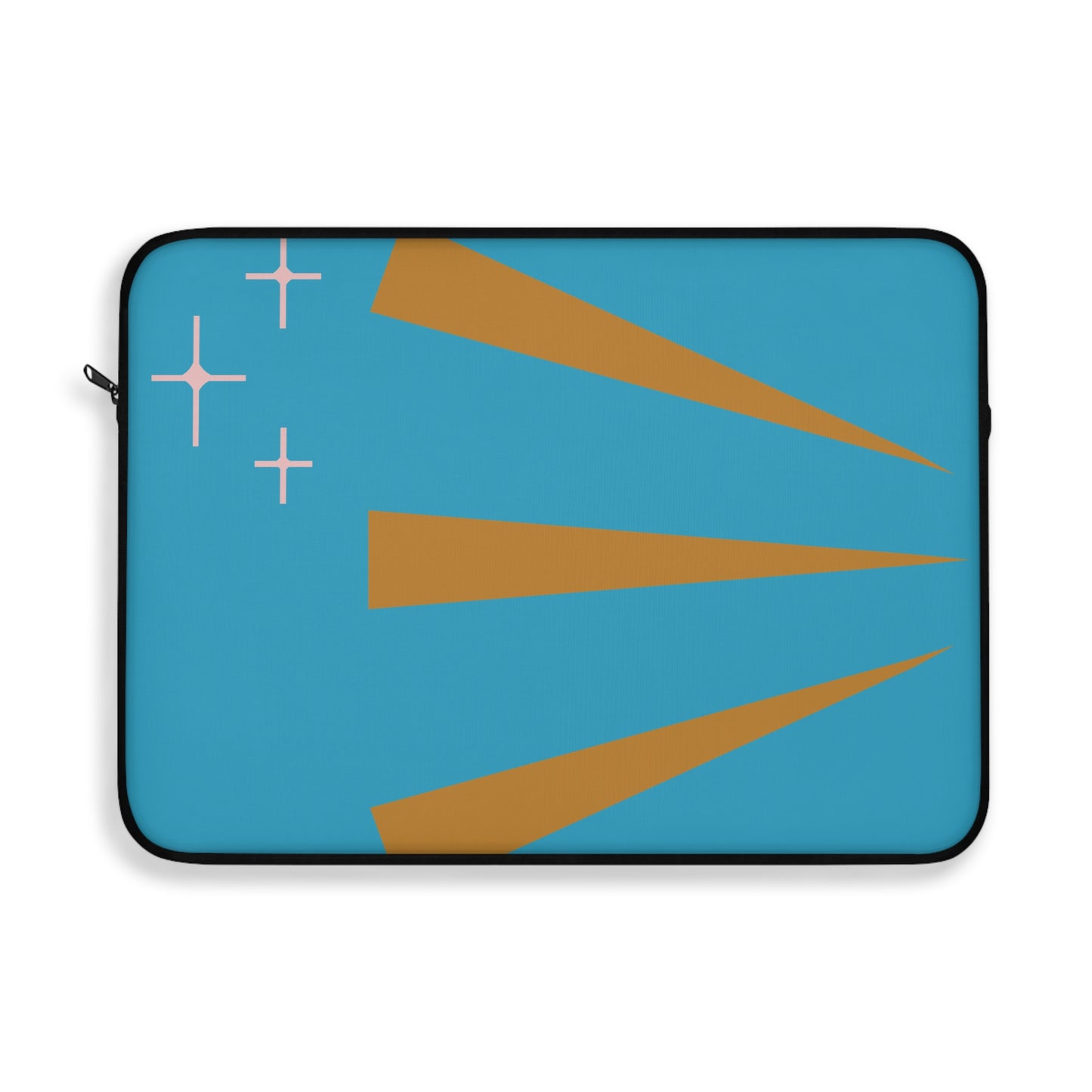 Retro Sunburst Laptop Sleeve — Mid-Century Blue & Gold Design