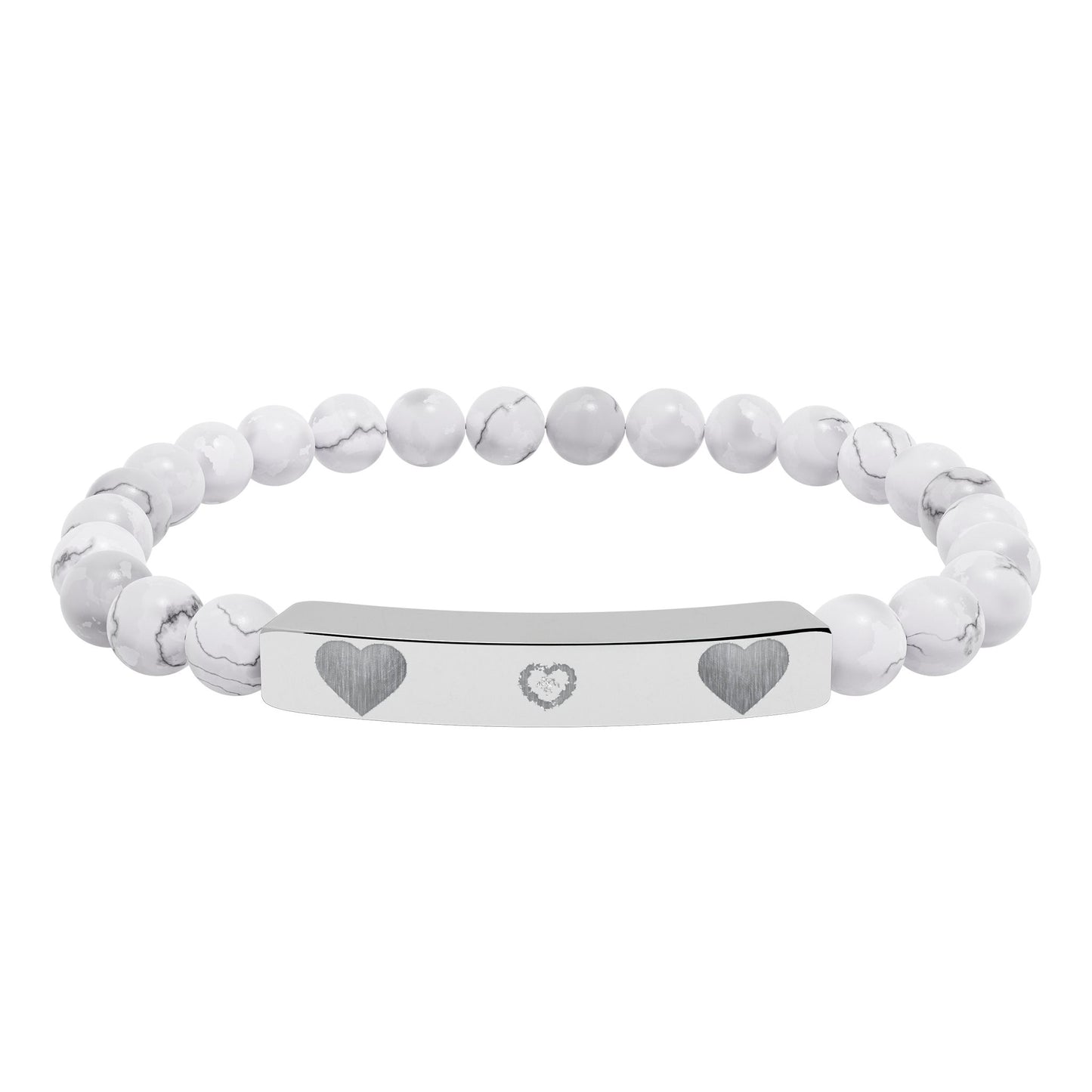Engravable Natural Stone Stretch Bracelet — Heart Bar Beaded Bracelet
