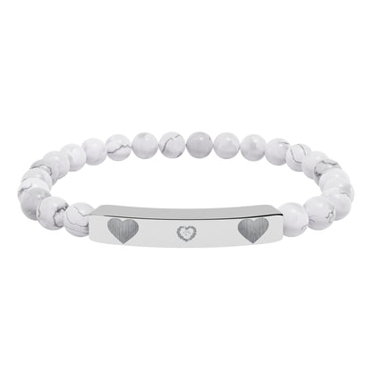 Engravable Natural Stone Stretch Bracelet — Heart Bar Beaded Bracelet