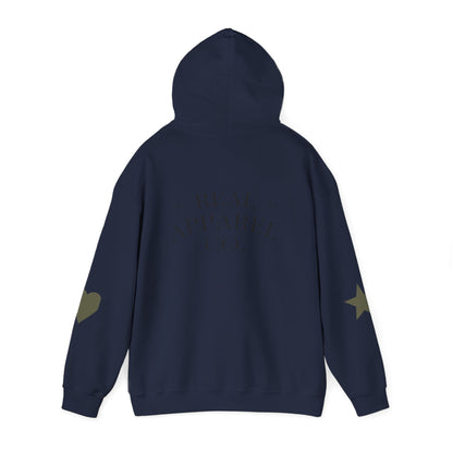 New Day Hoodie — "New Day" Graphic Pullover with Star & Heart Sleeve Accents