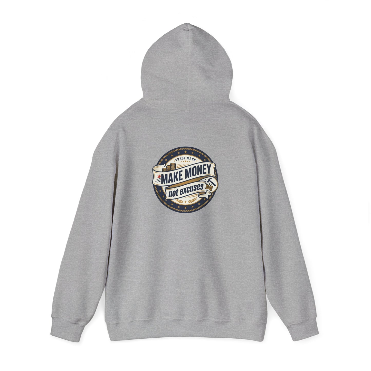 Make Money Not Excuses Hoodie — Motivational Vintage Badge Hooded Sweatshirt