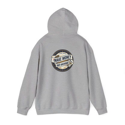 Make Money Not Excuses Hoodie — Motivational Vintage Badge Hooded Sweatshirt