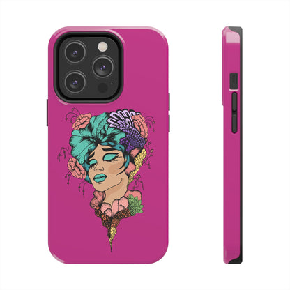 Floral Muse Tough Phone Case — Bold Pink Artistic Portrait Phone Cover