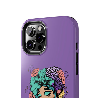 Floral Dreamer Tough Phone Case — Purple Artistic Woman Illustration, Protective iPhone Cover