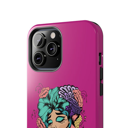Floral Muse Tough Phone Case — Bold Pink Artistic Portrait Phone Cover
