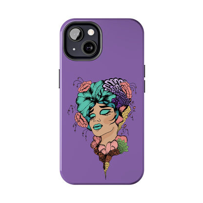 Floral Dreamer Tough Phone Case — Purple Artistic Woman Illustration, Protective iPhone Cover