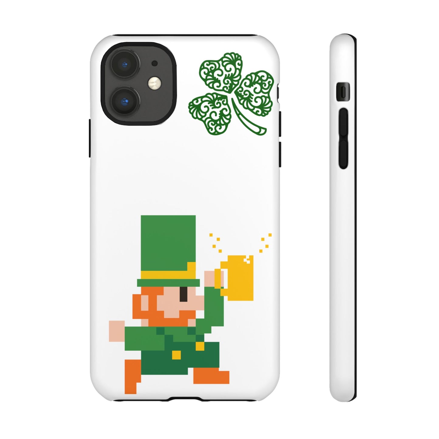 St. Patrick’s Pixel Leprechaun Phone Case — Cute Retro Gaming Clover Design