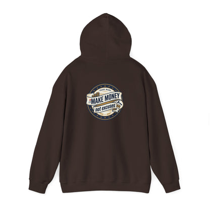 Make Money Not Excuses Hoodie — Motivational Vintage Badge Hooded Sweatshirt