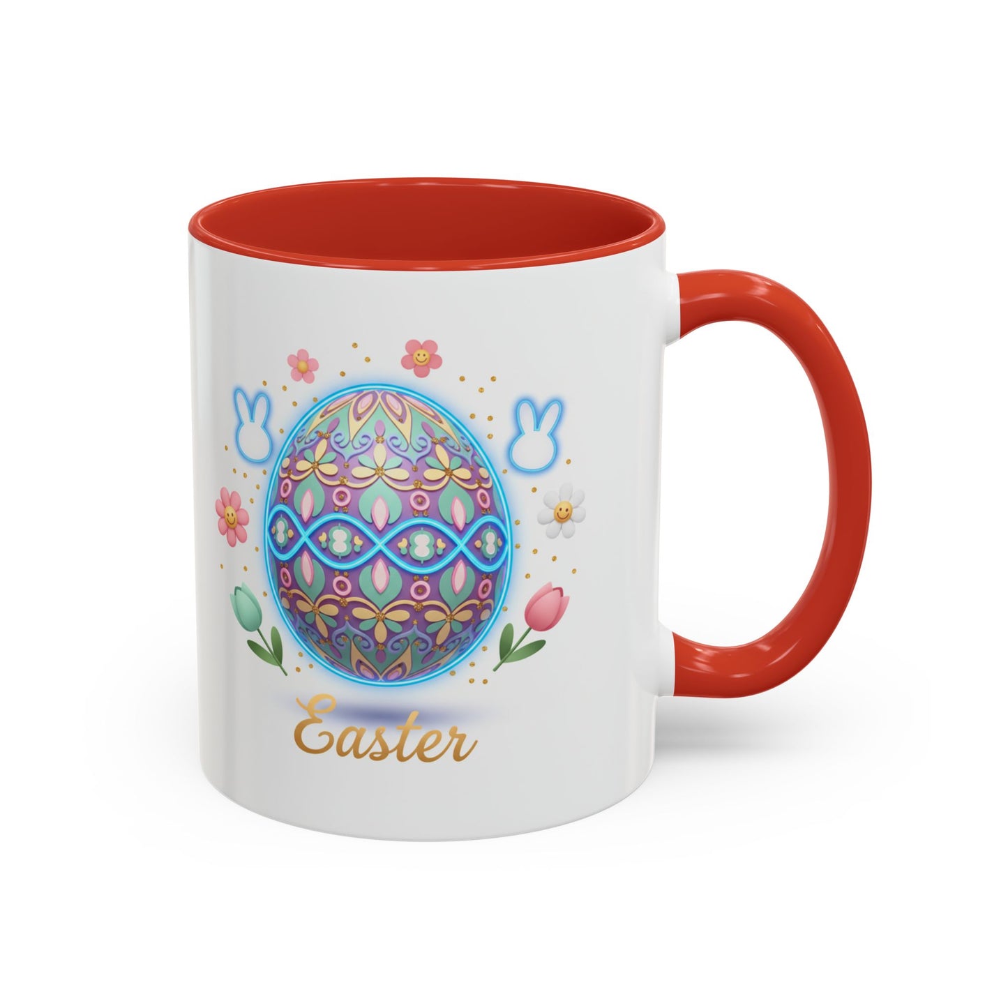 Easter Egg Accent Coffee Mug — Colorful Floral Bunny Design (11/15oz)