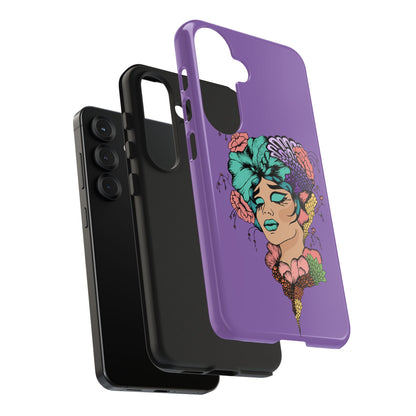 Floral Dreamer Tough Phone Case — Purple Artistic Woman Illustration, Protective iPhone Cover