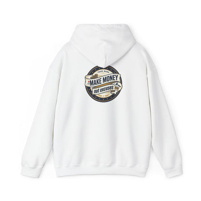 Make Money Not Excuses Hoodie — Motivational Vintage Badge Hooded Sweatshirt
