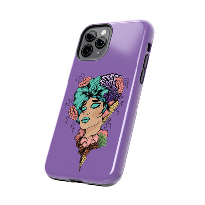 Floral Dreamer Tough Phone Case — Purple Artistic Woman Illustration, Protective iPhone Cover