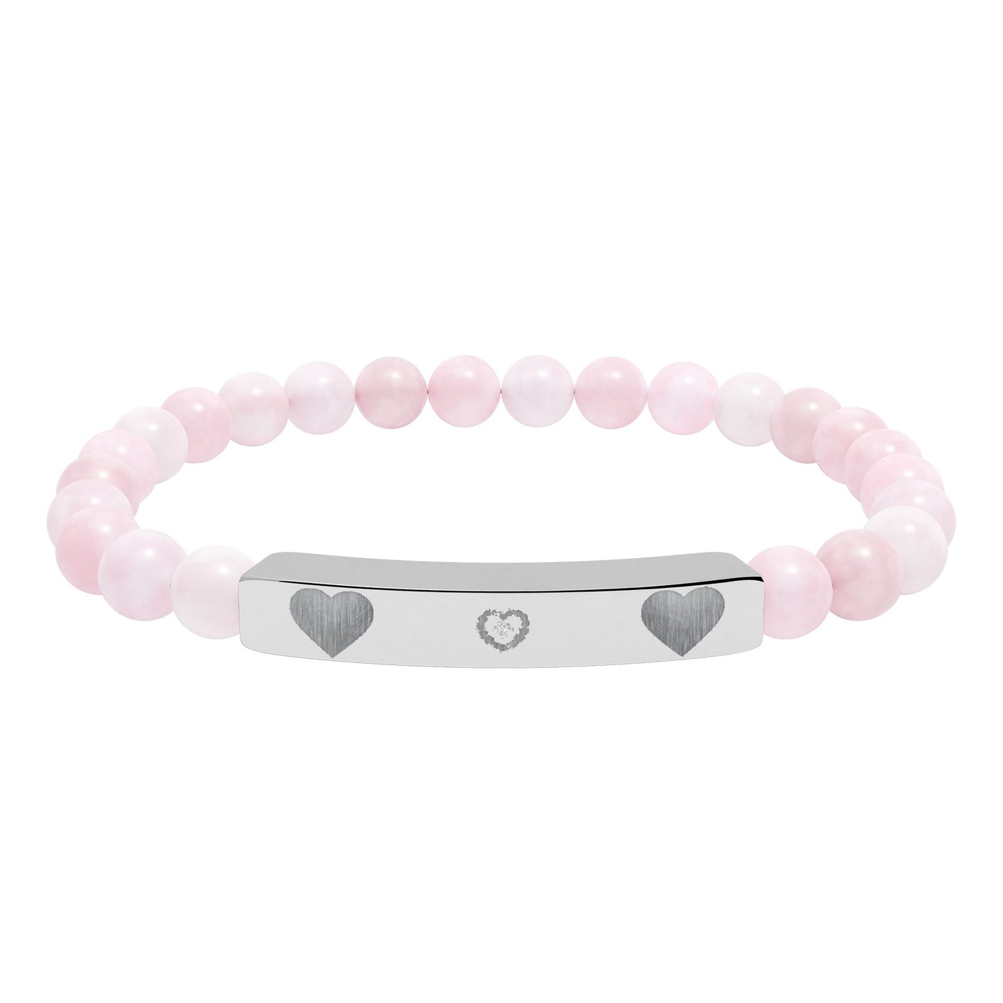 Engravable Natural Stone Stretch Bracelet — Heart Bar Beaded Bracelet