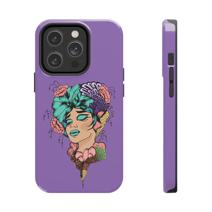 Floral Dreamer Tough Phone Case — Purple Artistic Woman Illustration, Protective iPhone Cover