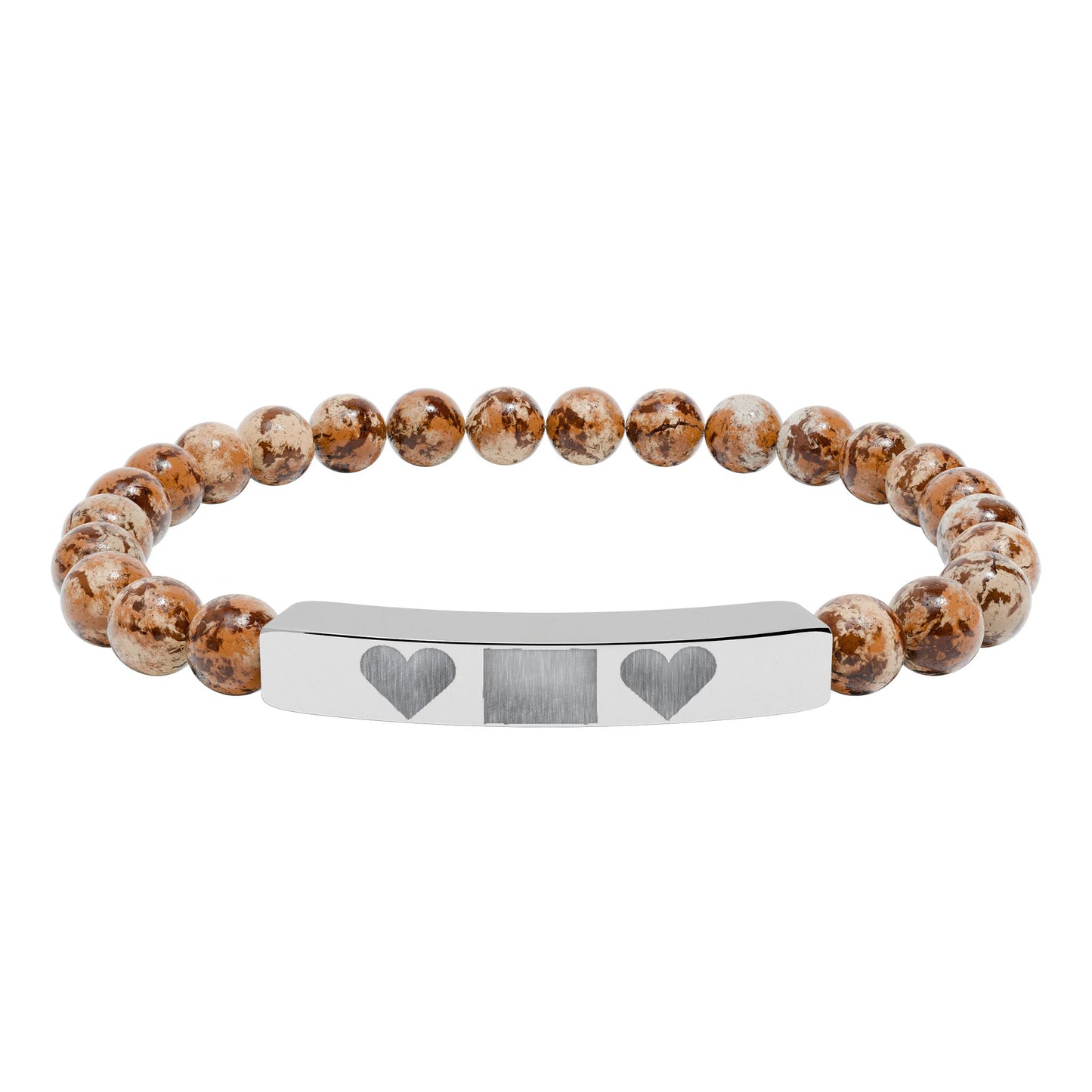 Engravable Natural Stone Bar Bracelet — Personalized Heart Stretch Bead Bracelet I LOVE YOU MOM WITH HEARTS