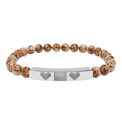 Engravable Natural Stone Bar Bracelet — Personalized Heart Stretch Bead Bracelet I LOVE YOU MOM WITH HEARTS