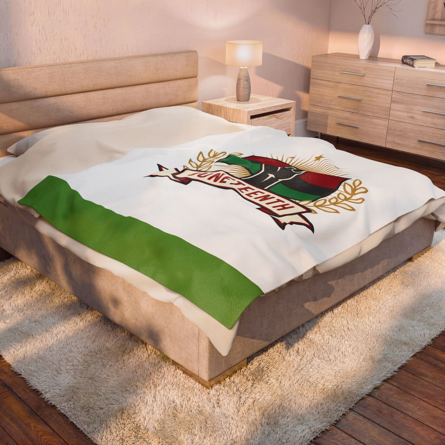 Juneteenth Velveteen Plush Blanket — Afrocentric Fist & Pan-African Flag Design