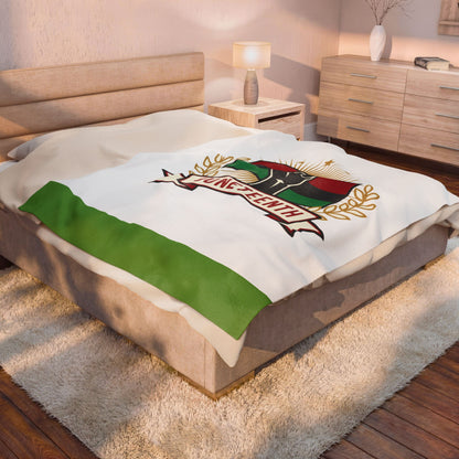 Juneteenth Velveteen Plush Blanket — Afrocentric Fist & Pan-African Flag Design