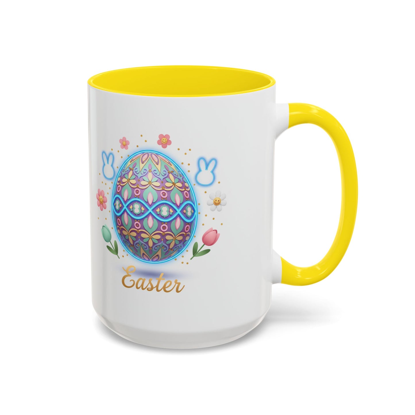 Easter Egg Accent Coffee Mug — Colorful Floral Bunny Design (11/15oz)