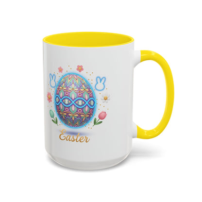 Easter Egg Accent Coffee Mug — Colorful Floral Bunny Design (11/15oz)