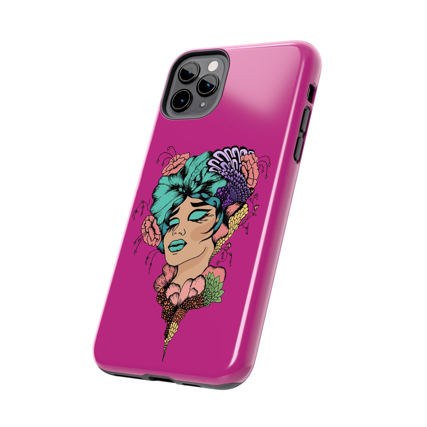 Floral Muse Tough Phone Case — Bold Pink Artistic Portrait Phone Cover