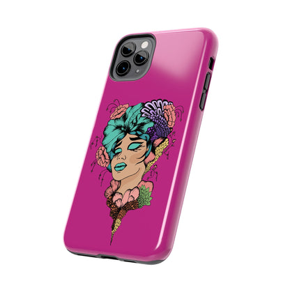 Floral Muse Tough Phone Case — Bold Pink Artistic Portrait Phone Cover