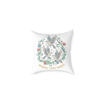 Spring Time Birds Square Throw Pillow — Floral Hummingbird Accent Cushion