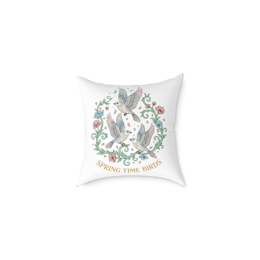 Spring Time Birds Square Throw Pillow — Floral Hummingbird Accent Cushion