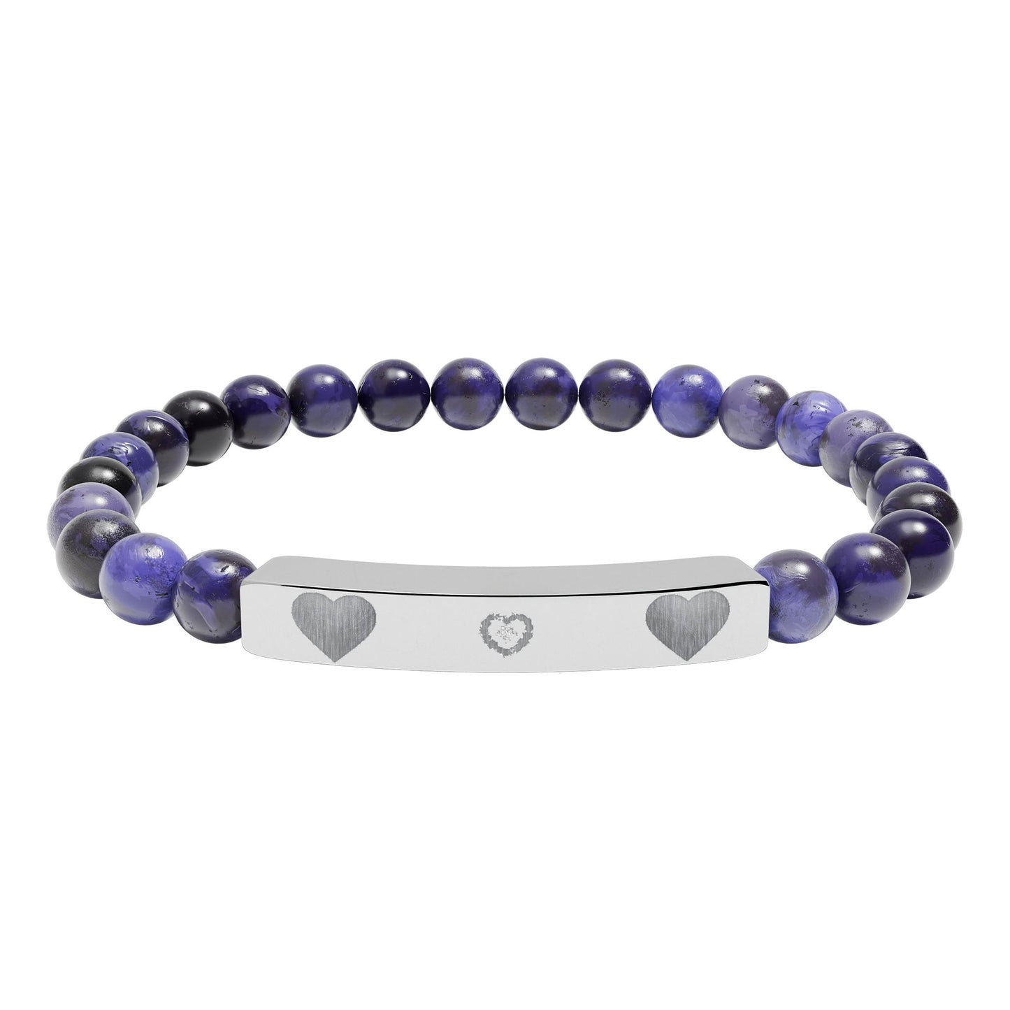 Engravable Natural Stone Stretch Bracelet — Heart Bar Beaded Bracelet