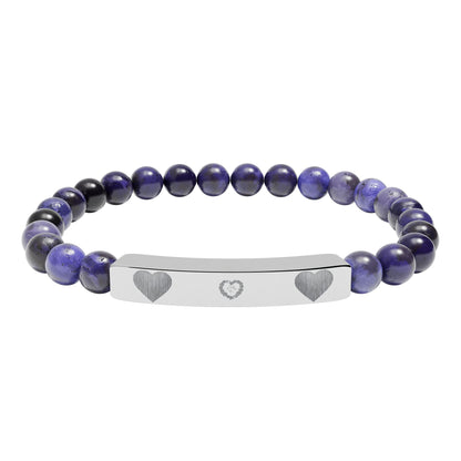 Engravable Natural Stone Stretch Bracelet — Heart Bar Beaded Bracelet