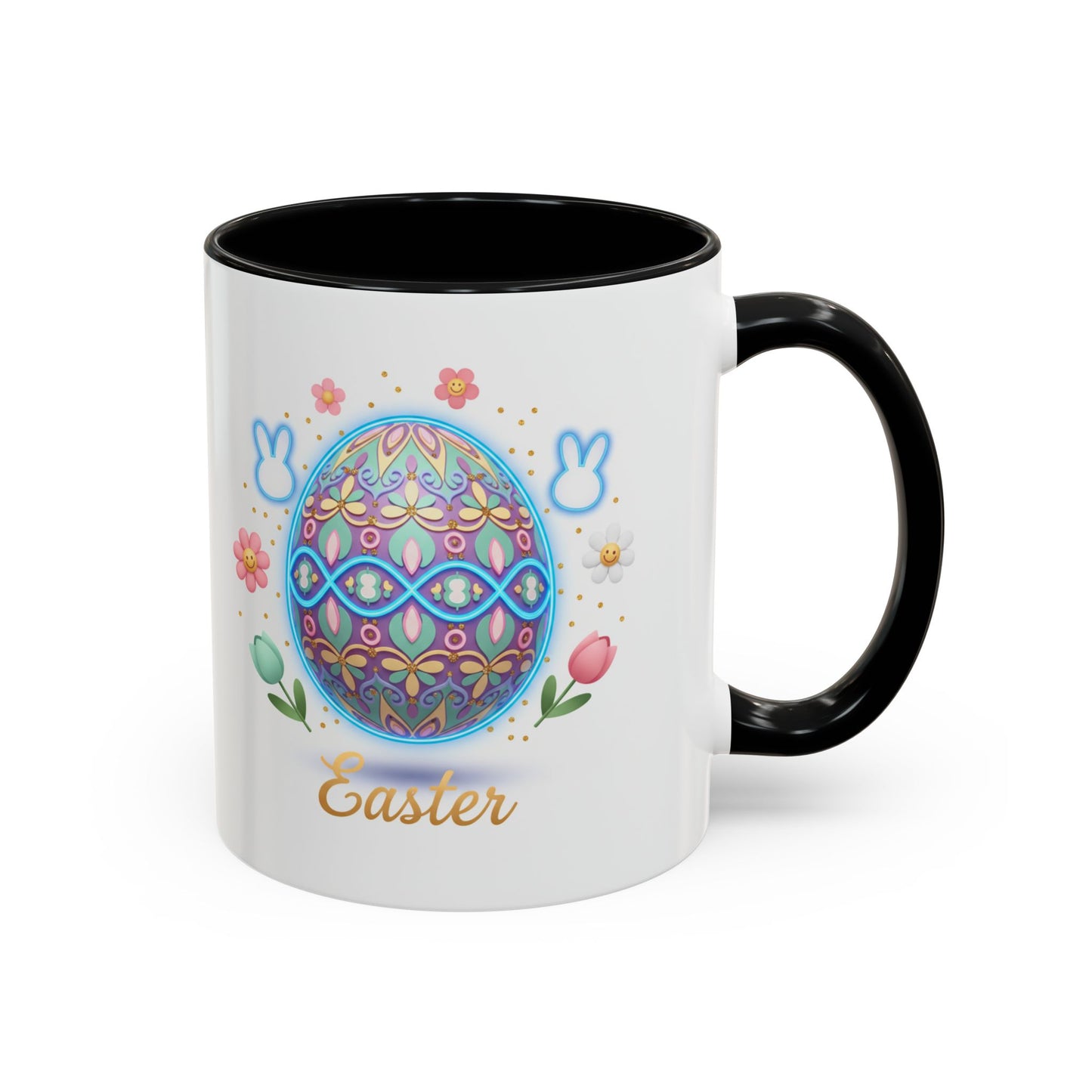 Easter Egg Accent Coffee Mug — Colorful Floral Bunny Design (11/15oz)