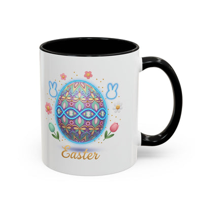 Easter Egg Accent Coffee Mug — Colorful Floral Bunny Design (11/15oz)