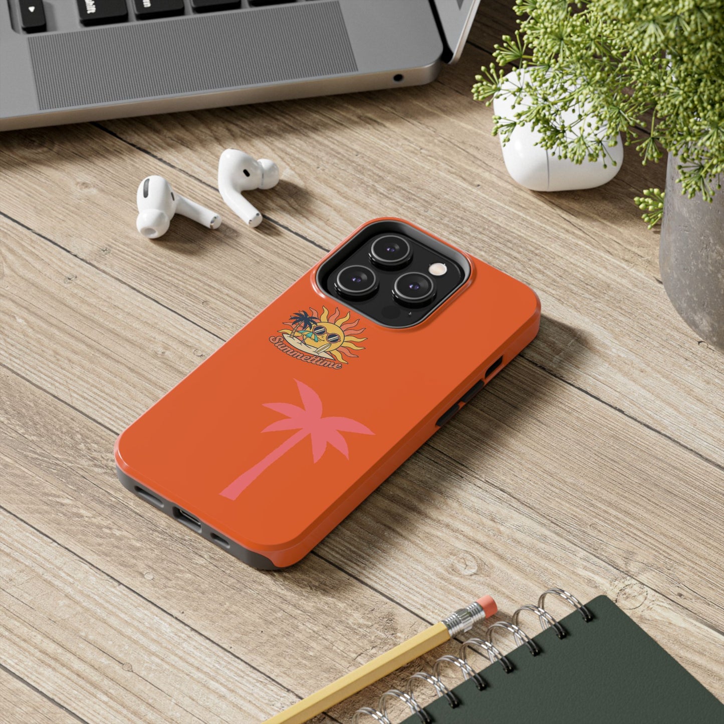 Summertime Palm Tough Phone Case — Retro Sun & Pink Palm Tropical Protective Cover
