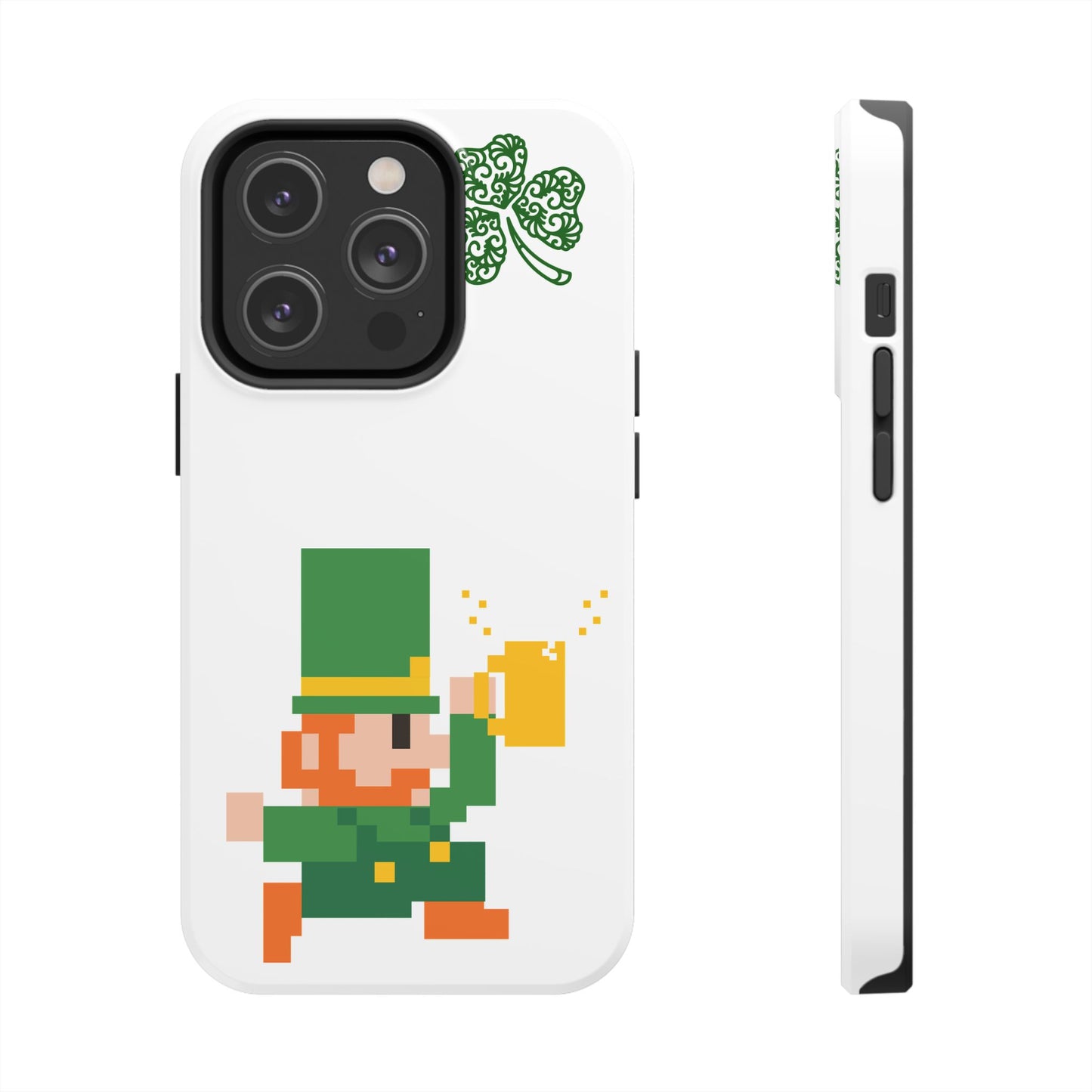 St. Patrick's Pixel Leprechaun Tough Phone Case — Shamrock & Beer Mug