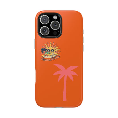 Summertime Palm Tough Phone Case — Retro Sun & Pink Palm Tropical Protective Cover