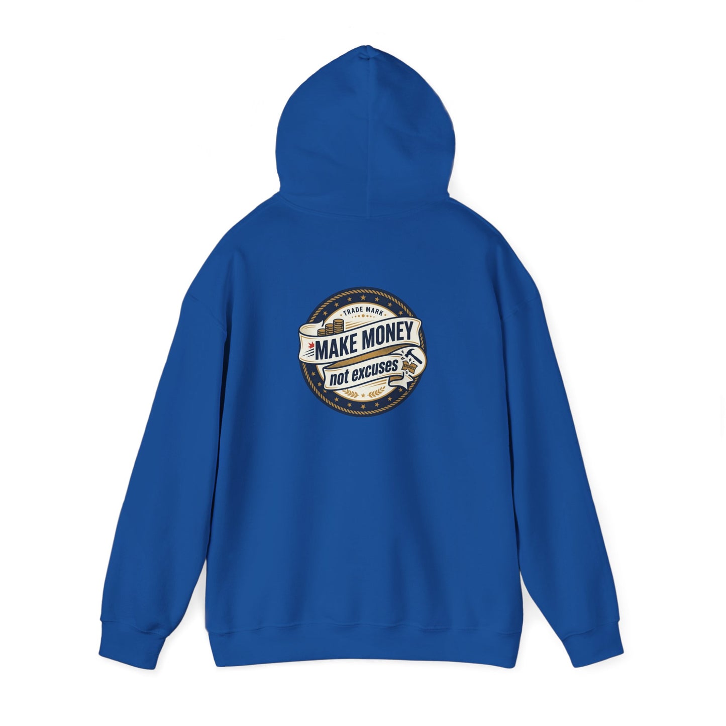 Make Money Not Excuses Hoodie — Motivational Vintage Badge Hooded Sweatshirt