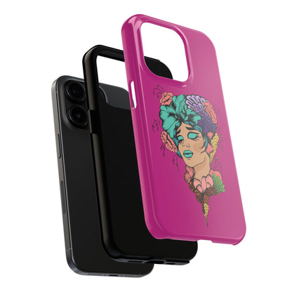 Floral Muse Tough Phone Case — Bold Pink Artistic Portrait Phone Cover