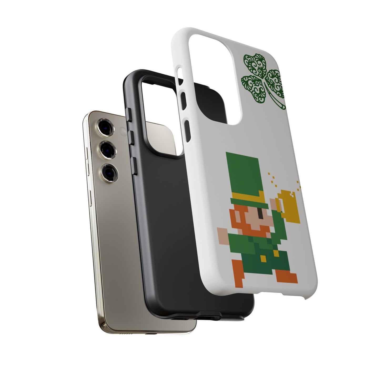 St. Patrick’s Pixel Leprechaun Phone Case — Cute Retro Gaming Clover Design