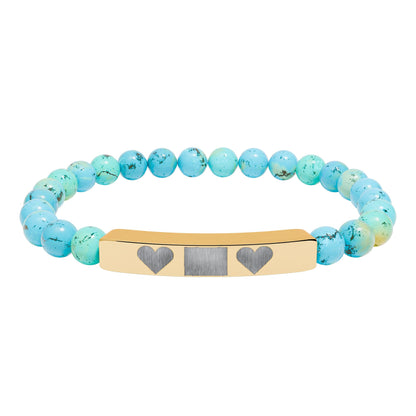 Engravable Natural Stone Bar Bracelet — Personalized Heart Stretch Bead Bracelet I LOVE YOU MOM WITH HEARTS