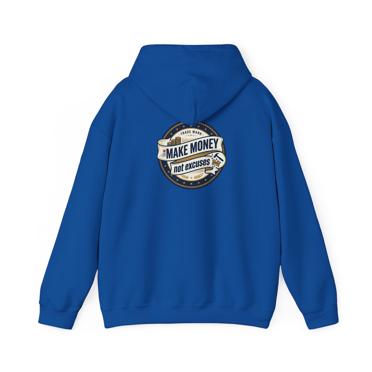 Make Money Not Excuses Hoodie — Motivational Vintage Badge Hooded Sweatshirt