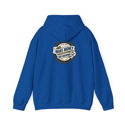 Make Money Not Excuses Hoodie — Motivational Vintage Badge Hooded Sweatshirt
